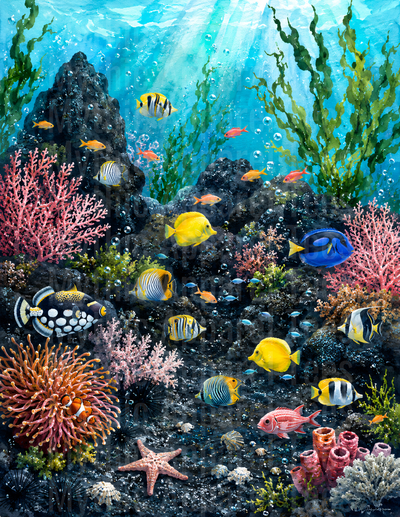 Ocean Animals Vibrant Tropical Coral Reef Scene with Colorful Fish