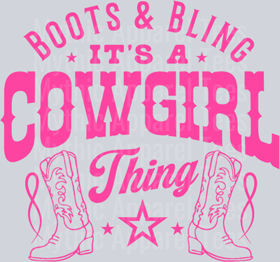 Boots and Bling its a cowgirl thing star with pink boots DTF Western Girl Transfers