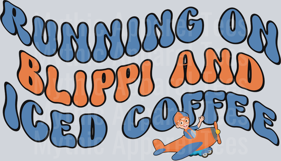 Running on blippi and Iced Coffee DTF Blippi Transfers