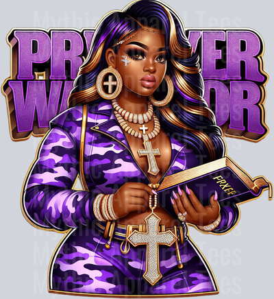Girl with open bible 2 PW Purple Prayer Warrior DTF Religious Transfers