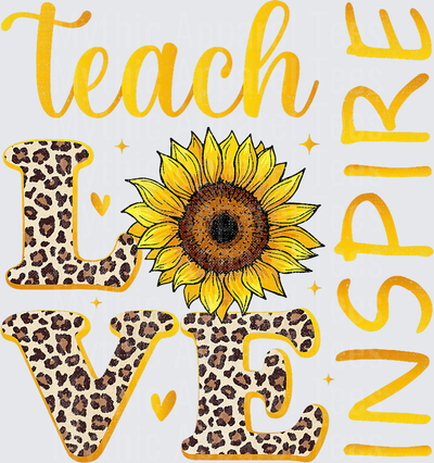 Teach Love Inspire Leopard Print Sunflower Teacher Design with Gold Script and Cheetah Letters