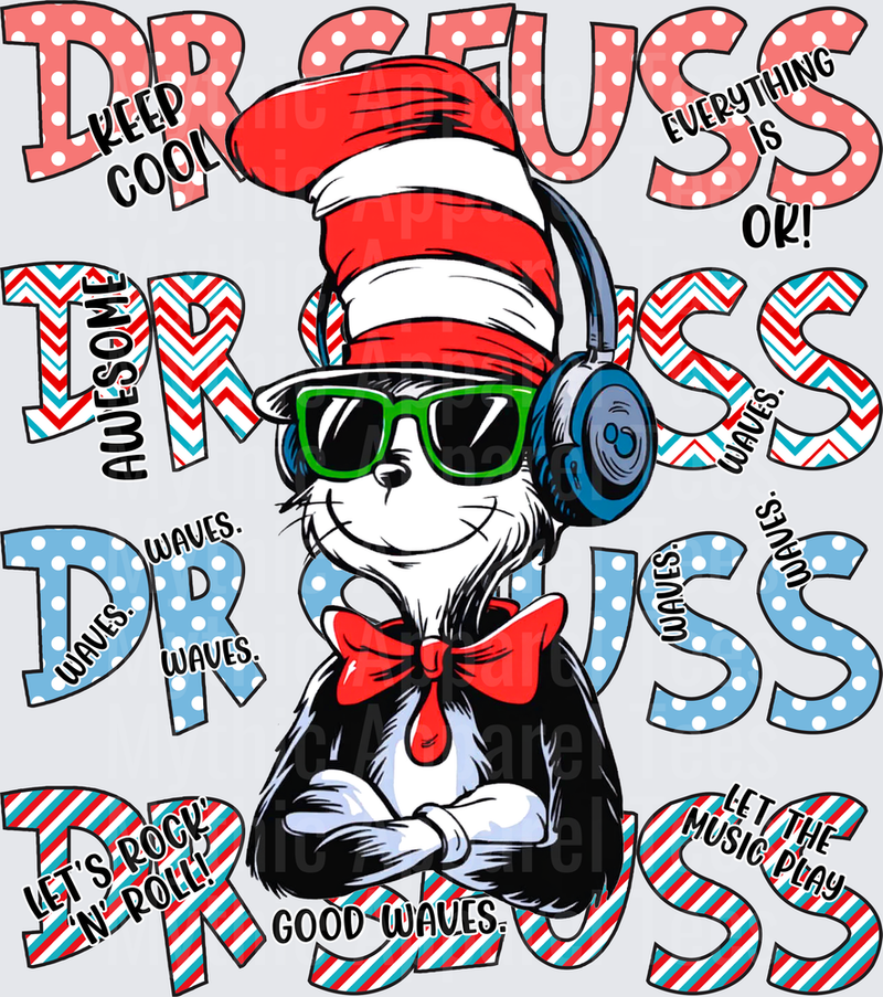 DR Seuss Cat in the Hat Cool Headphones Sunglasses Music