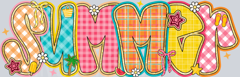 Preppy Summer no other words, cute checker and plad pattern DTF Summer Transfers