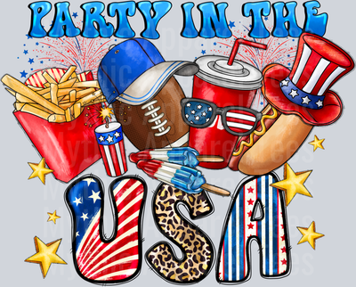 Party In The USA Football 4th of july DTF Patriotic Transfers