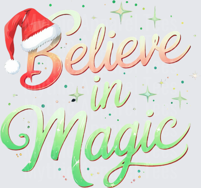 Christmas Believe in Magic Santa Hat Script with Sparkles