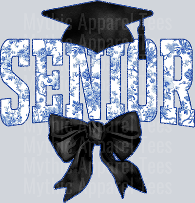 Light Blue Senior Hat College Font Floral Senior Graduation Design