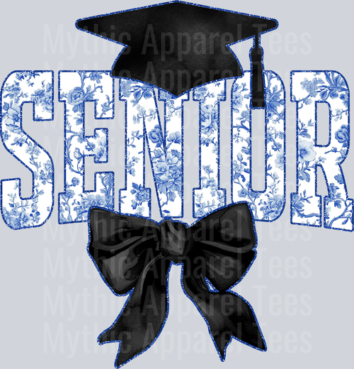 Light Blue Senior Hat College Font Floral Senior Graduation Design