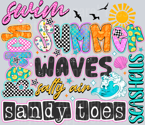 Summer Waves Design sandy toes black DTF Summer Transfers