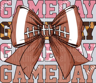 Game Day Coquette pink and brown letters DTF Football Transfers