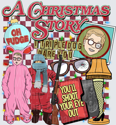 A Christmas Story Collage Ralphie Pink Bunny Suit Randy Triple Dog Dare You Leg Lamp BB Gun You'll Shoot Your Eye Out Holiday Icons