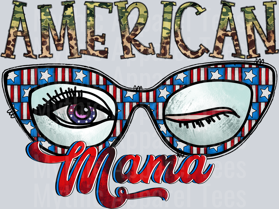 American Mama Winking Eye 4th of july DTF Patriotic Transfers