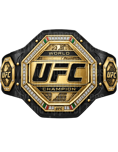 UFC World Champion Title Belt Gold and Black Championship with Crystal Accents and Globe Medallions