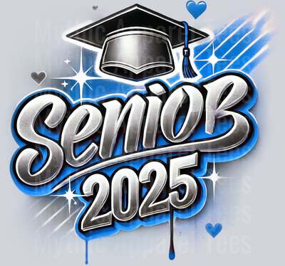 003 Senior 2025 Airbrushed Lt Blue and Black DTF 2025 Senior Graduation Transfers