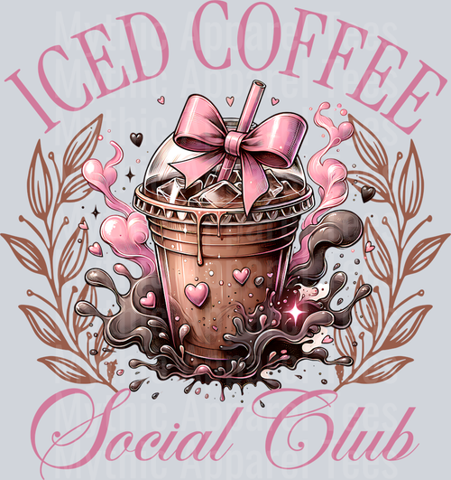 Iced Coffee Social Club Coffee with a bow DTF Coffee Transfers