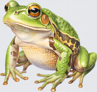 Realistic Green Tree Frog with Golden Eyes and Brown Mottled Markings