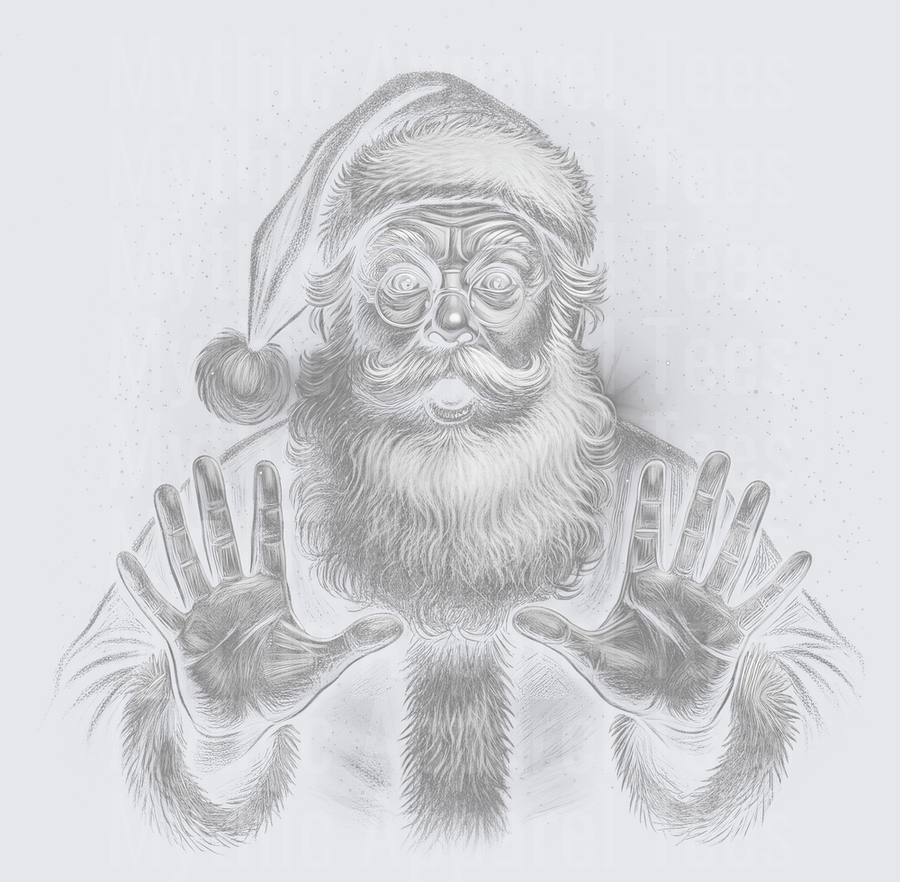 Creepy Santa Claus Pressing Hands Against Glass Detailed Pencil Sketch Vintage Holiday