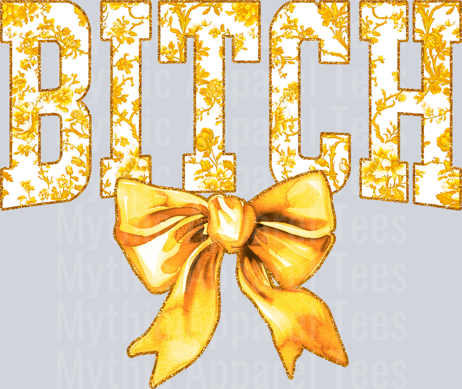 Yellow Bitch College Font With Bow Floral Pattern Edgy