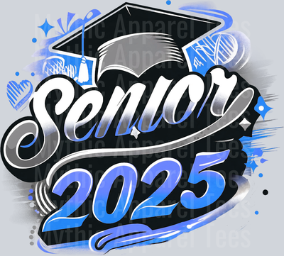 0025 Senior 2025 Airburshed Light Blue and Gray 2 DTF 2025 Senior Graduation Transfers