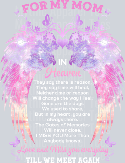 For My Mom In Heaven Till We Meet Again DTF Memorial Transfers