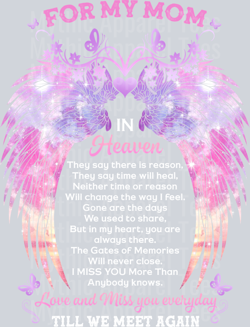 For My Mom In Heaven Till We Meet Again DTF Memorial Transfers