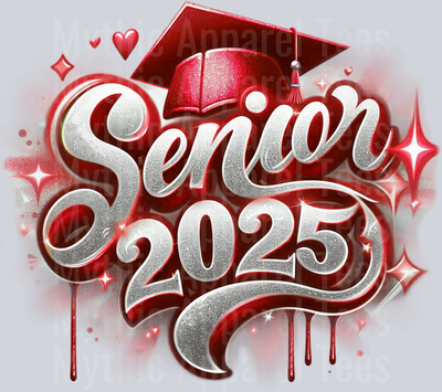 007 Senior 2025 Airbrushed Red DTF 2025 Senior Graduation Transfers