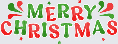 Merry Christmas Bold Red and Green Alternating Letter Typography with Stars and Decorative Splashes