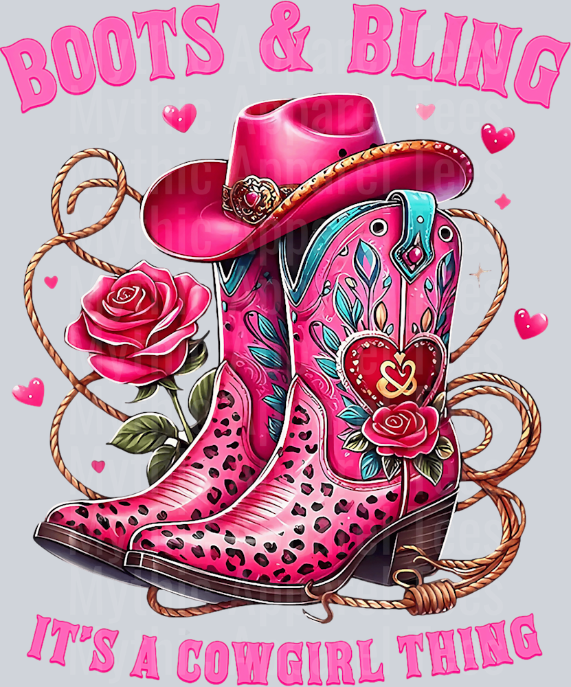 Boots and Bling It's a cowgirl thing red rose pink boots DTF Western Girl Transfers