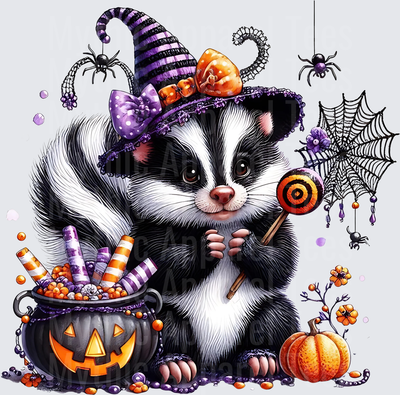 Cute Halloween Skunk Witch Hat Cauldron Candy Lollipop Pumpkin Spiderweb
