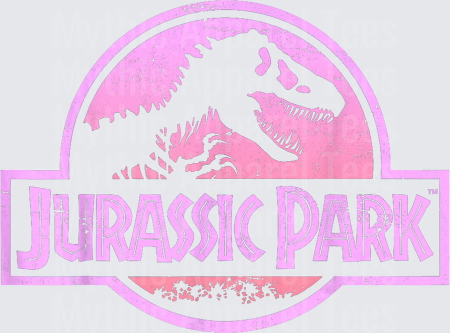 Jurassic Park Classic Logo Pink Watercolor Distressed T-Rex Skeleton