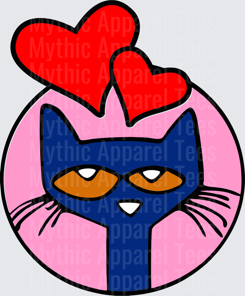 DR Seuss Pete the Cat Valentine's Day Two Red Hearts Pink Circle