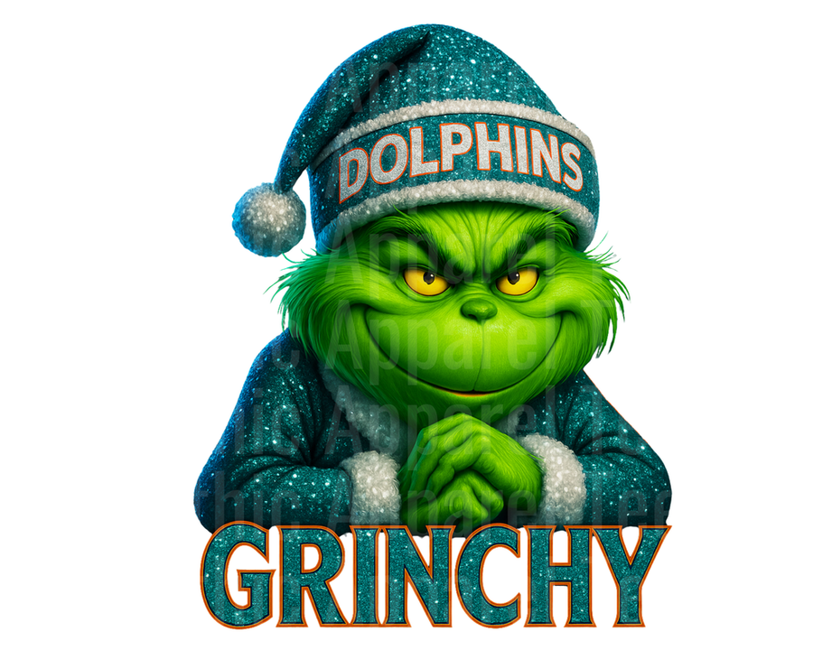 NFL Football Grinchy Grinch Miami Dolphins Christmas Santa Hat Glitter Design