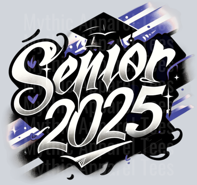 0022 Senior 2025 Airbrushed Navy Blue and Black DTF 2025 Senior Graduation Transfers