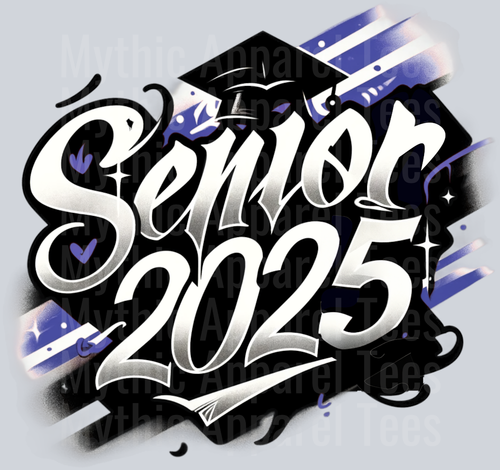0022 Senior 2025 Airbrushed Navy Blue and Black DTF 2025 Senior Graduation Transfers