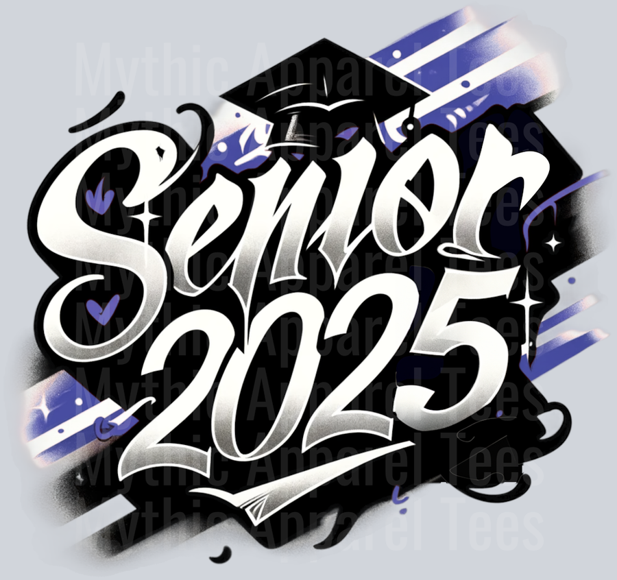 0022 Senior 2025 Airbrushed Navy Blue and Black DTF 2025 Senior Graduation Transfers