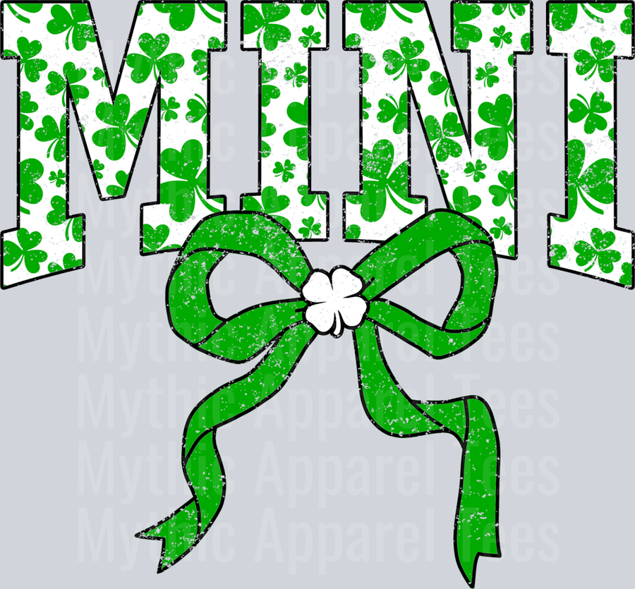 Green Shamrock Mini Bow St Patrick's Day College Font Floral and shamrock pattern
