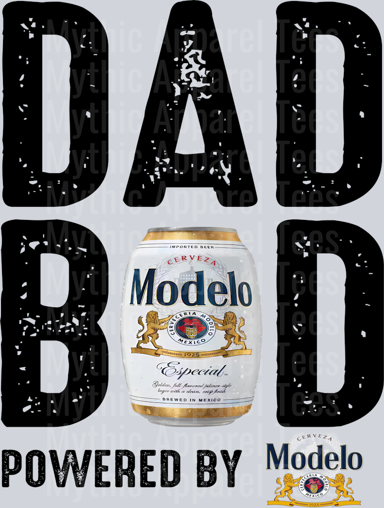 Dad bod powered by modelo black white DTF Drink Transfers