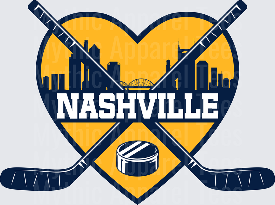 NHL Teams Nashville Predators Heart Skyline Crossed Hockey Sticks