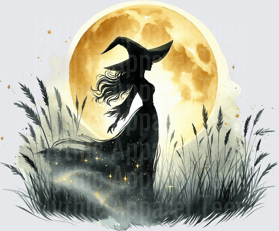 Halloween Gothic Witches Silhouette Dancing Under Full Moon