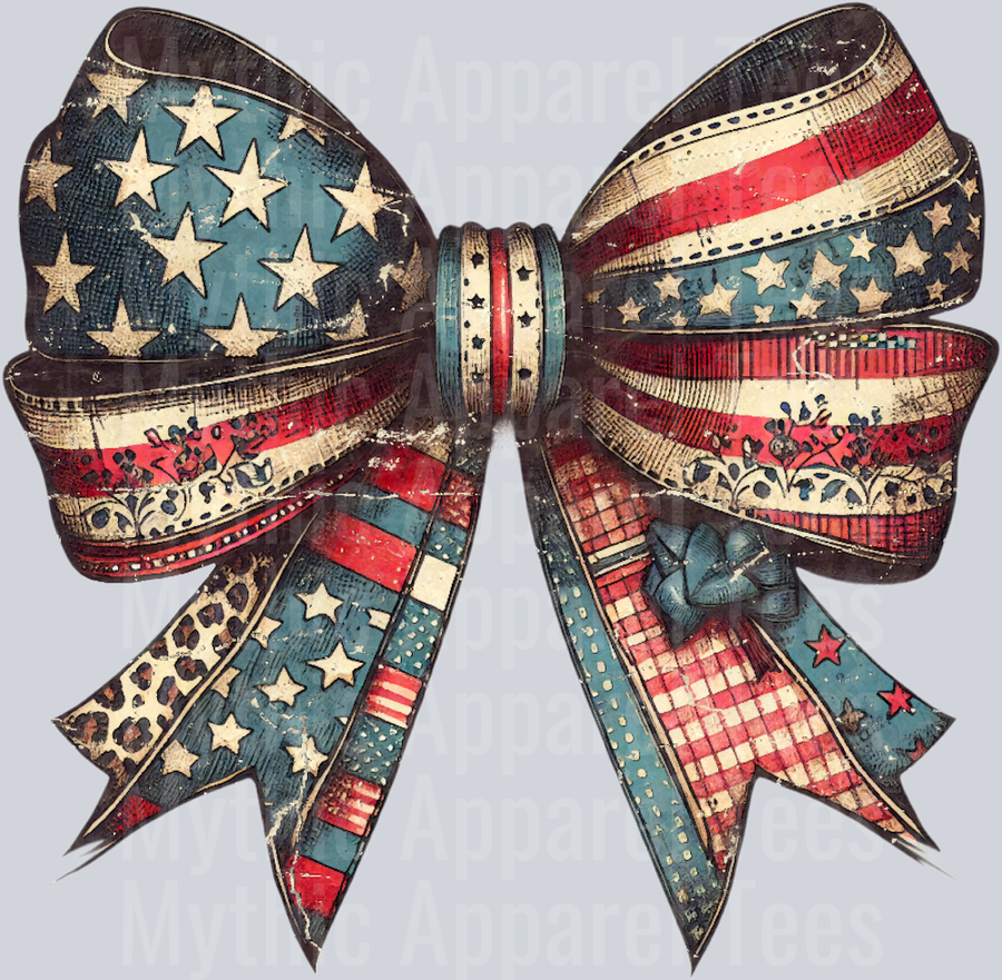 Patriotic Bow Beautiful style bow with American Flag DTF Patriotic Transfers