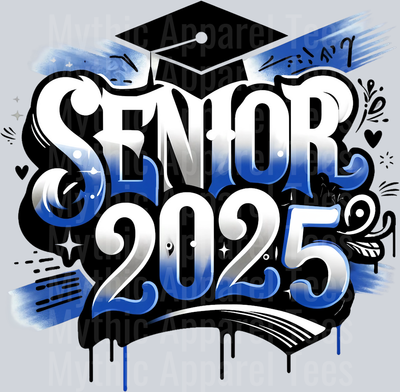 0035 Senior 2025 Airburshed Navy Blue and Black 1 DTF 2025 Senior Graduation Transfers