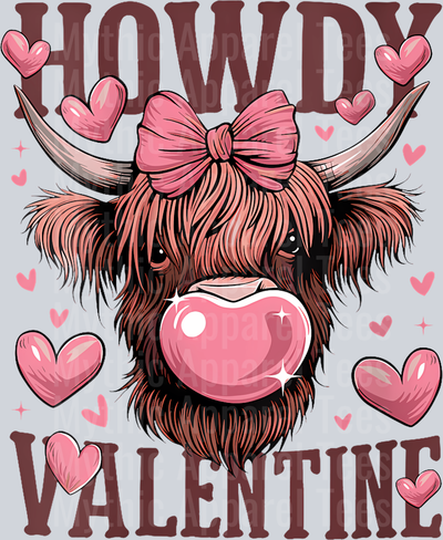218 Womens Funny Howdy Valentine Highland Cow Valentines Day Cow Lover V-Neck T-Shirt