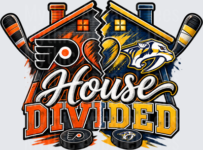 House Divided Philadelphia Flyers vs Nashville Predators NHL Hockey Split Broken Heart Crossed Sticks Pucks Design