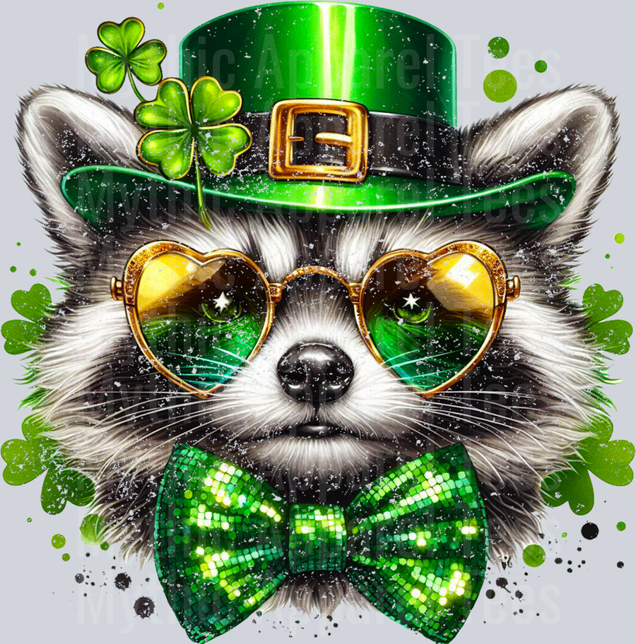Raccoon Distressed St Patrick's Day Green bow