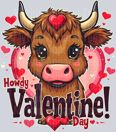 195 Funny Howdy Valentine Highland Cow Valentines Day Cow Lover T-Shirt