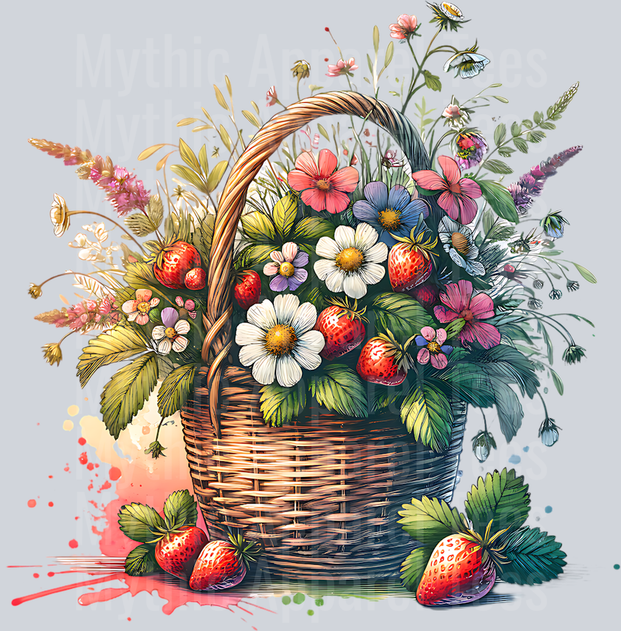 SPRING BASKET WITH STRAWBERRIES CLIPART PNG