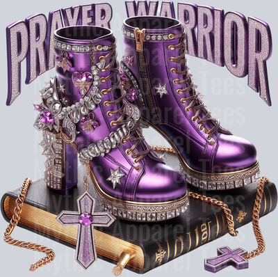 Bling boots on bible 2 Purple Prayer Warrior DTF Religious Transfers
