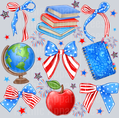 4th of july Teacher Bow  Red White and Blue Patriotic DTF 4th of July Transfers