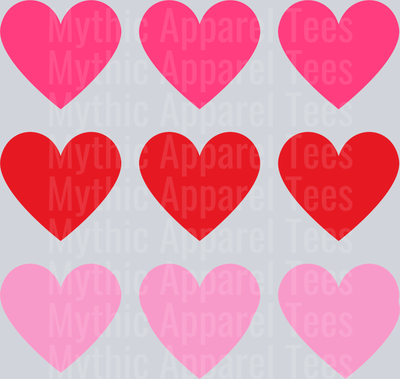 Hearts Pink Red Bright Pink DTF Valentines Day Transfers