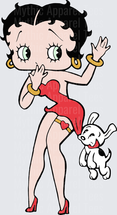 Betty Boop in Red Dress Waving with Pudgy the Dog