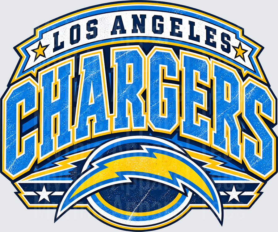 Los Angeles Chargers Distressed Vintage Bold Arch Logo with Lightning Bolt Emblem in Powder Blue Navy and Gold